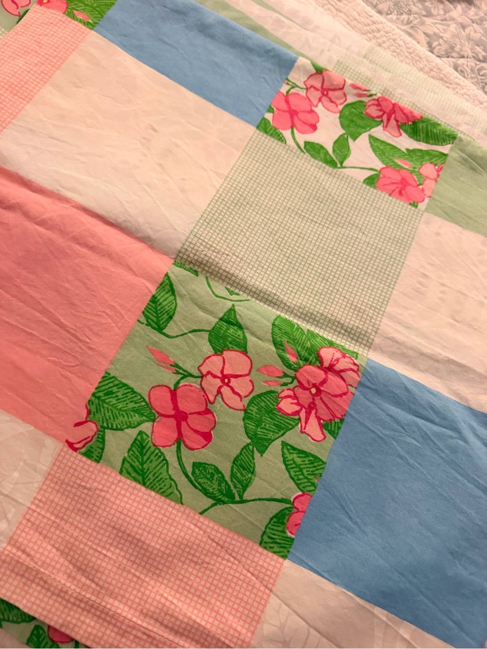 Garnet Hill Lilly Pulitzer “Perfectly Patched” , Green & Blue Shower Curtain